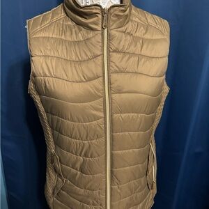 Women's Size L Beige Lee Hanton Zip Front Vest Women's Quilted Vest  brown